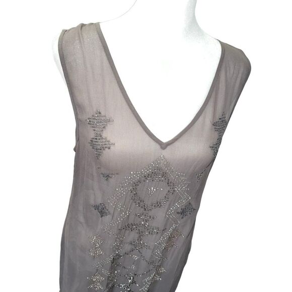 Chan Luu Sheer Beaded Gray Mini Dress XS Fairycore Y2K Whimsy Goth - Picture 4 of 11